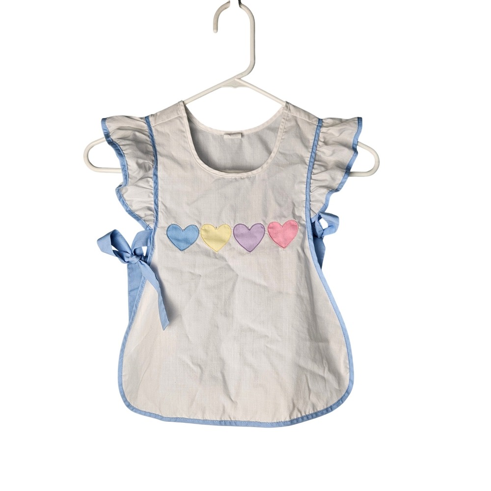 Vintage White Apron Pinafore Hearts Ruffles Girls 3T